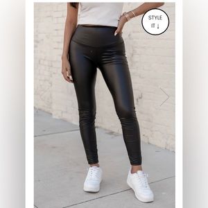 SKY FULL OF STARS BLACK FAUX LEATHER LEGGINGS